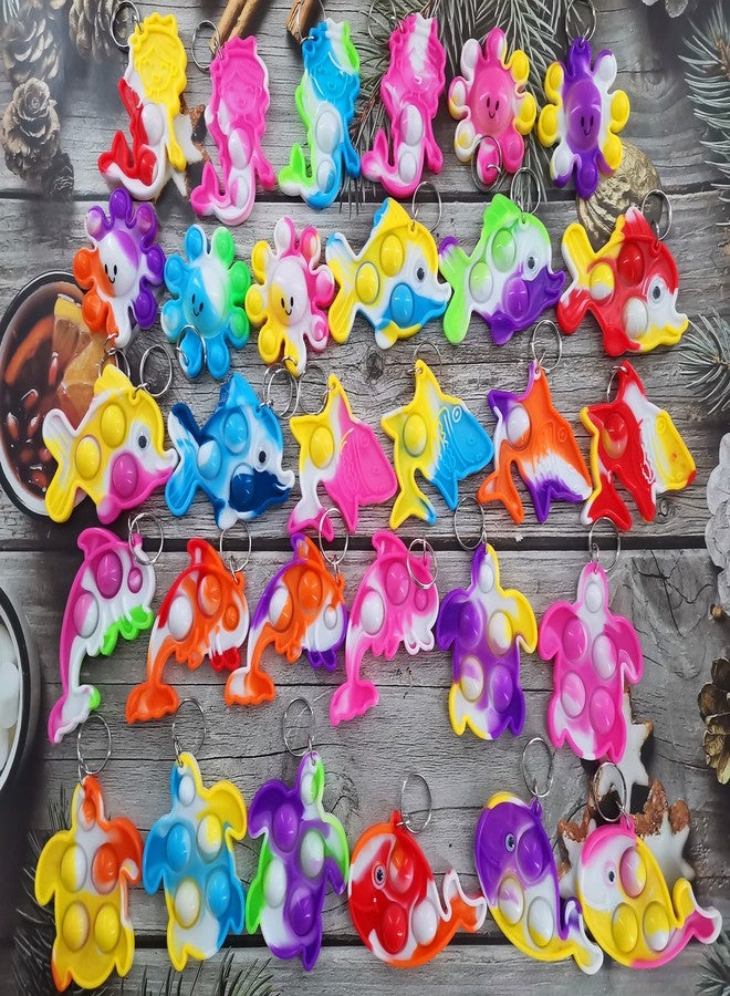 PSDFH 30 Packs Shark Turtle Dolphin Fish Octopus Mermaid Whale Mini Ocean Assorted fidgets Bubble Toys for Kids Children Classroom Students Gifts from Teacher,Birthday Party Favors - Image 3